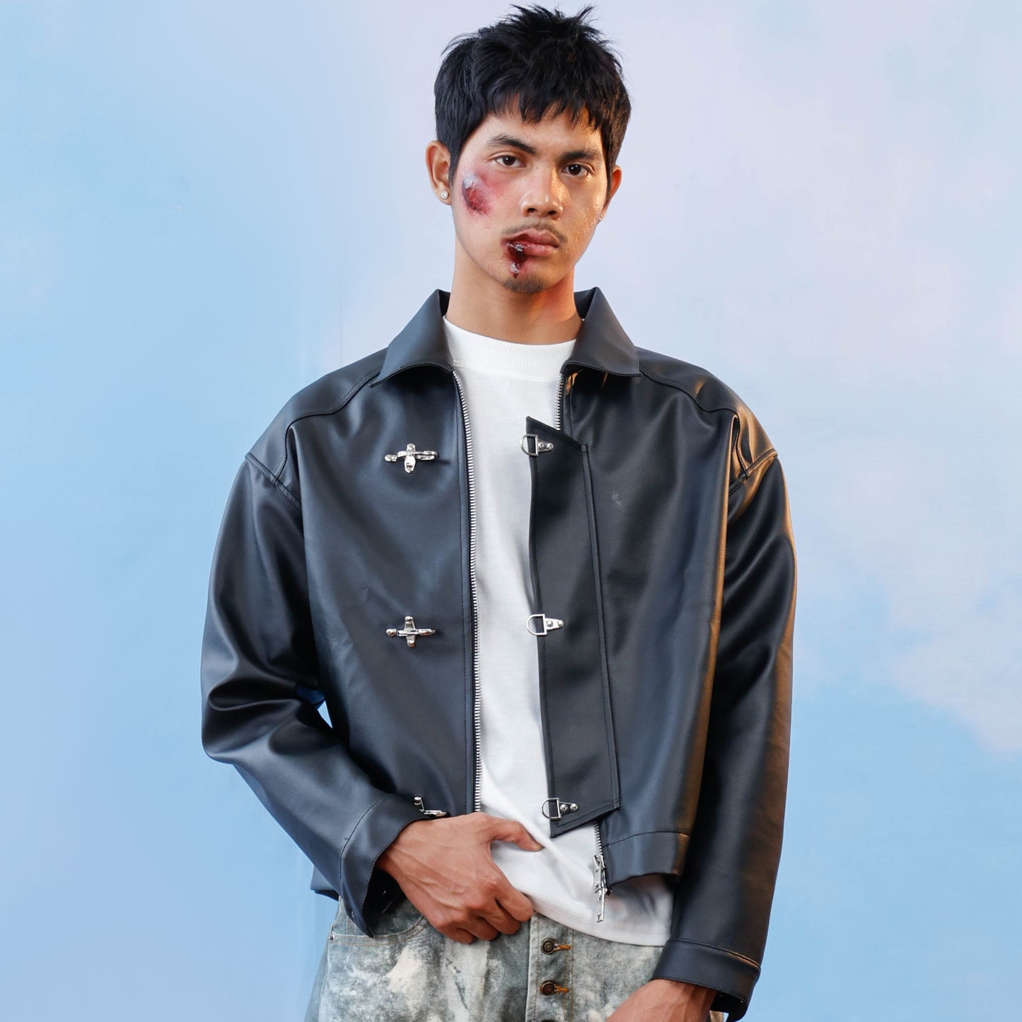 Leather Fireman Clasp Jacket