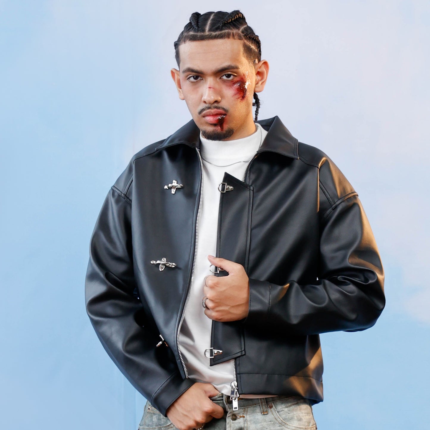 Leather Fireman Clasp Jacket
