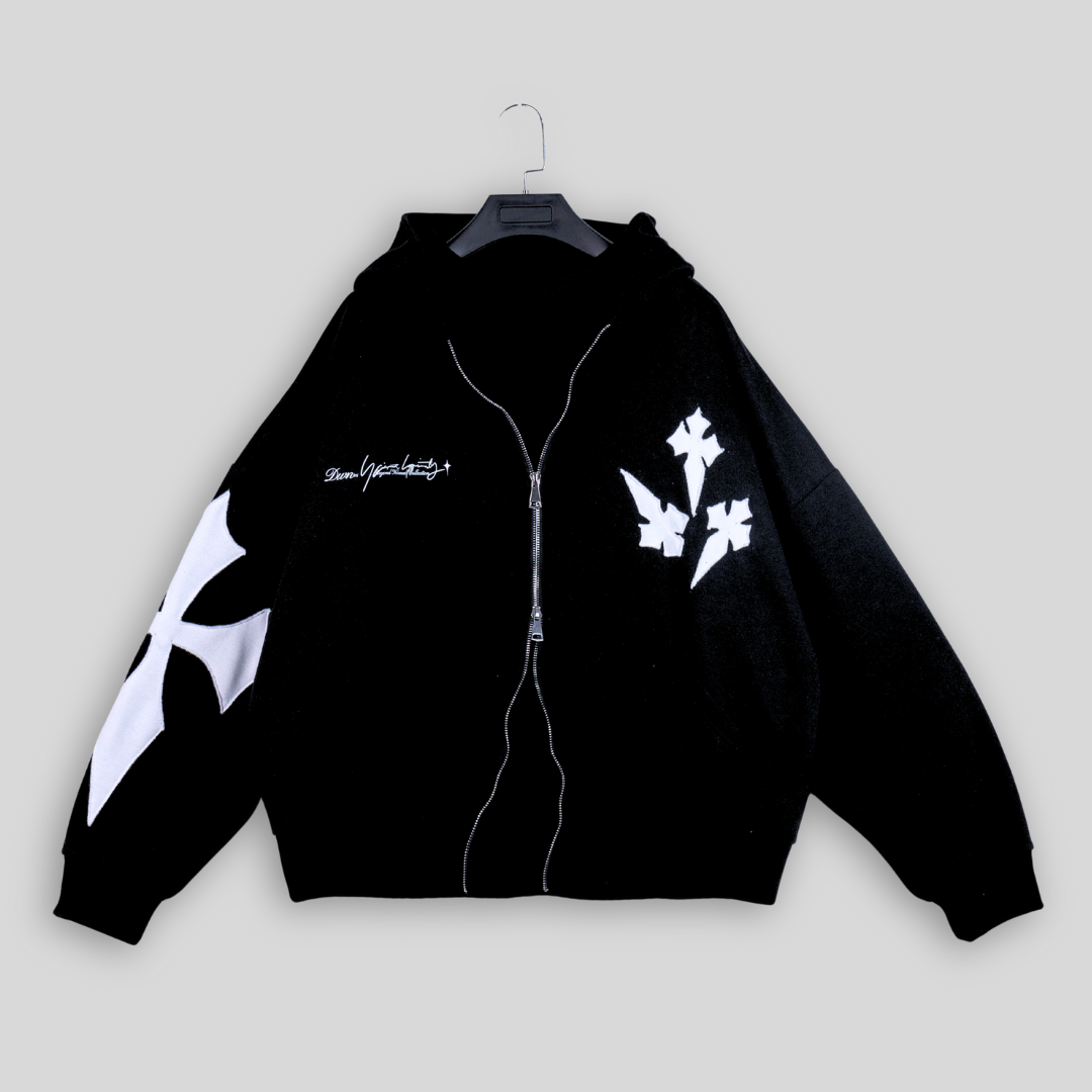 Trinity Cross Patchwork in Double Zip Hoodie – dwnbyscript